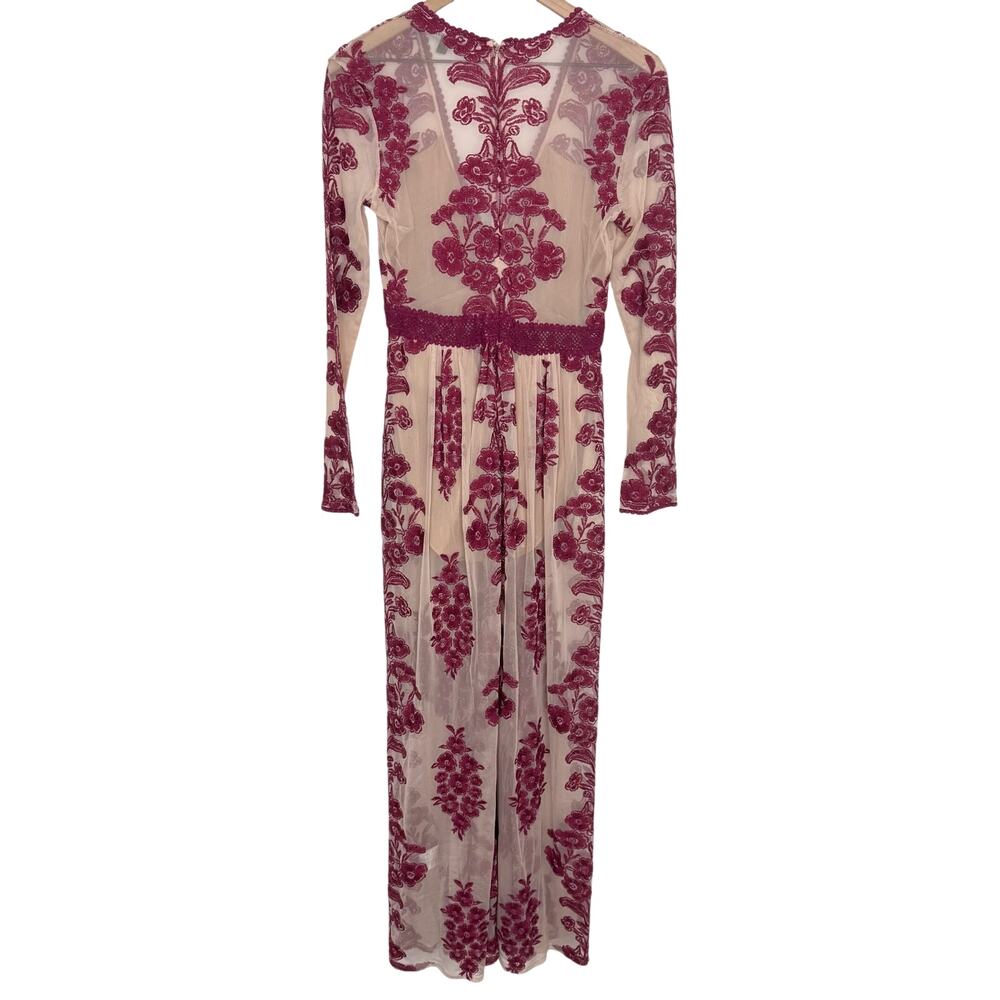 For Love & Lemons Temecula Maxi Dress Raspberry Wine Floral Lace Size Large - Picture 8 of 16